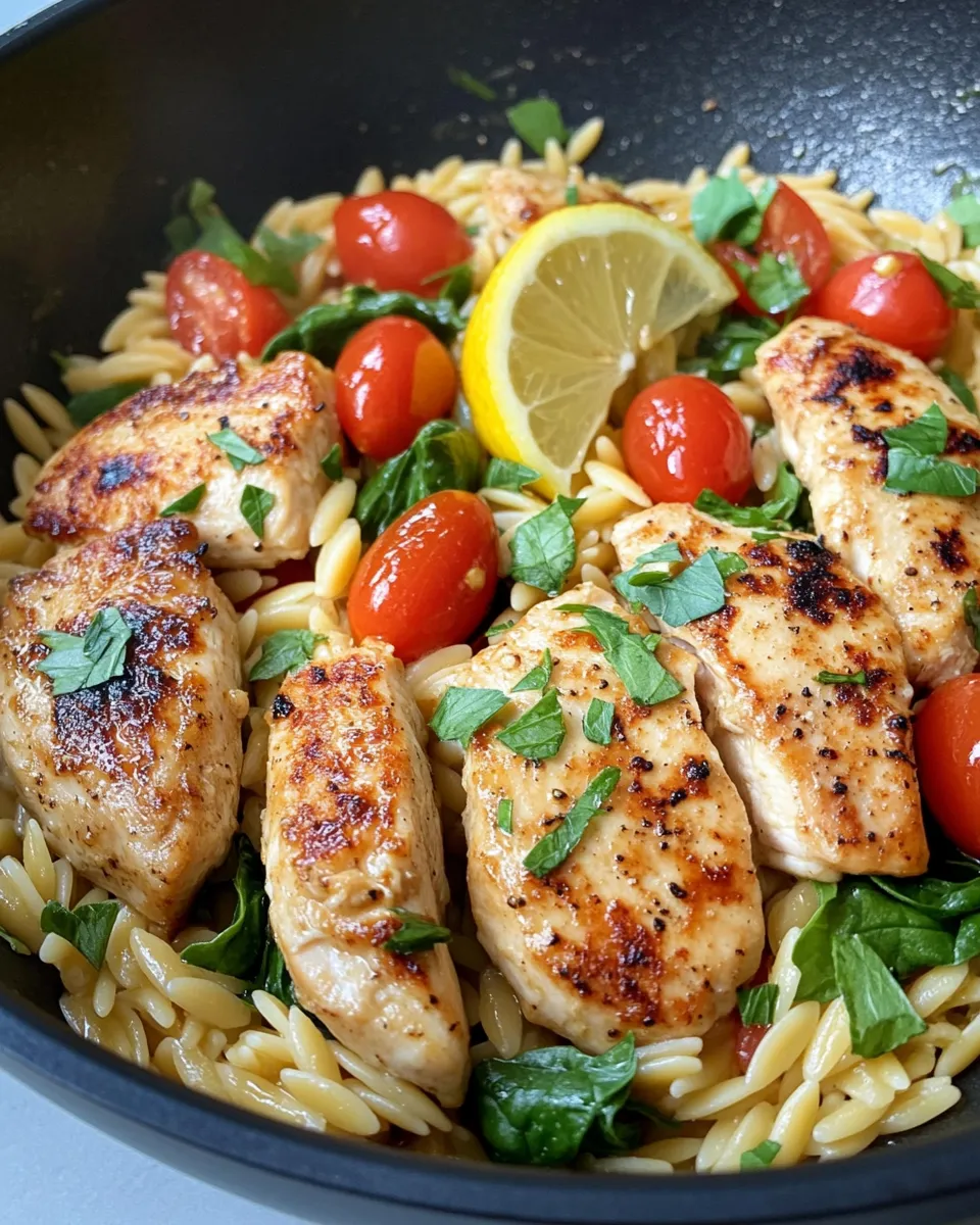 Easy Garlic Lemon Chicken Orzo Skillet recipe image
