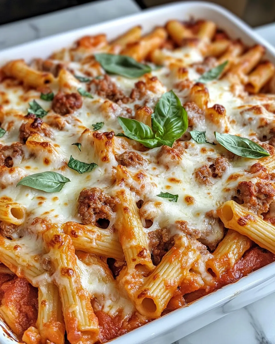 Easy Italian Sausage & Ricotta Baked Ziti food shot