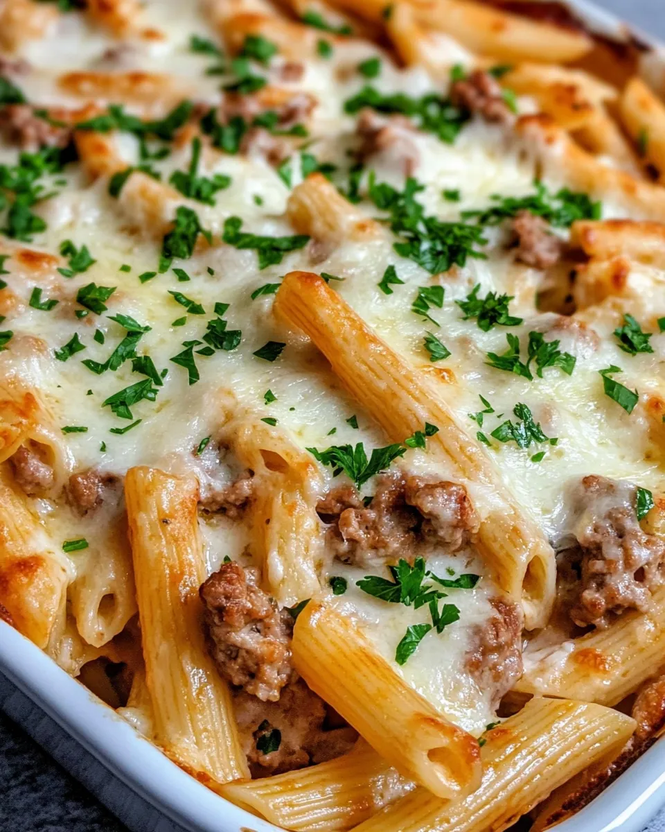 Classic Sausage Alfredo Baked Penne dish photo