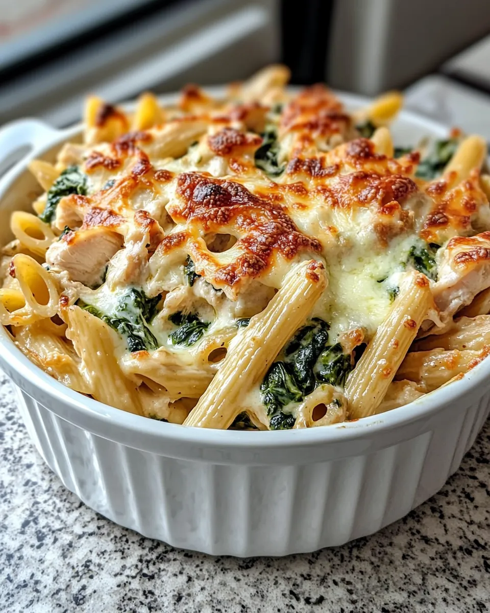 Classic Spinach & Artichoke Chicken Pasta Bake dish photo