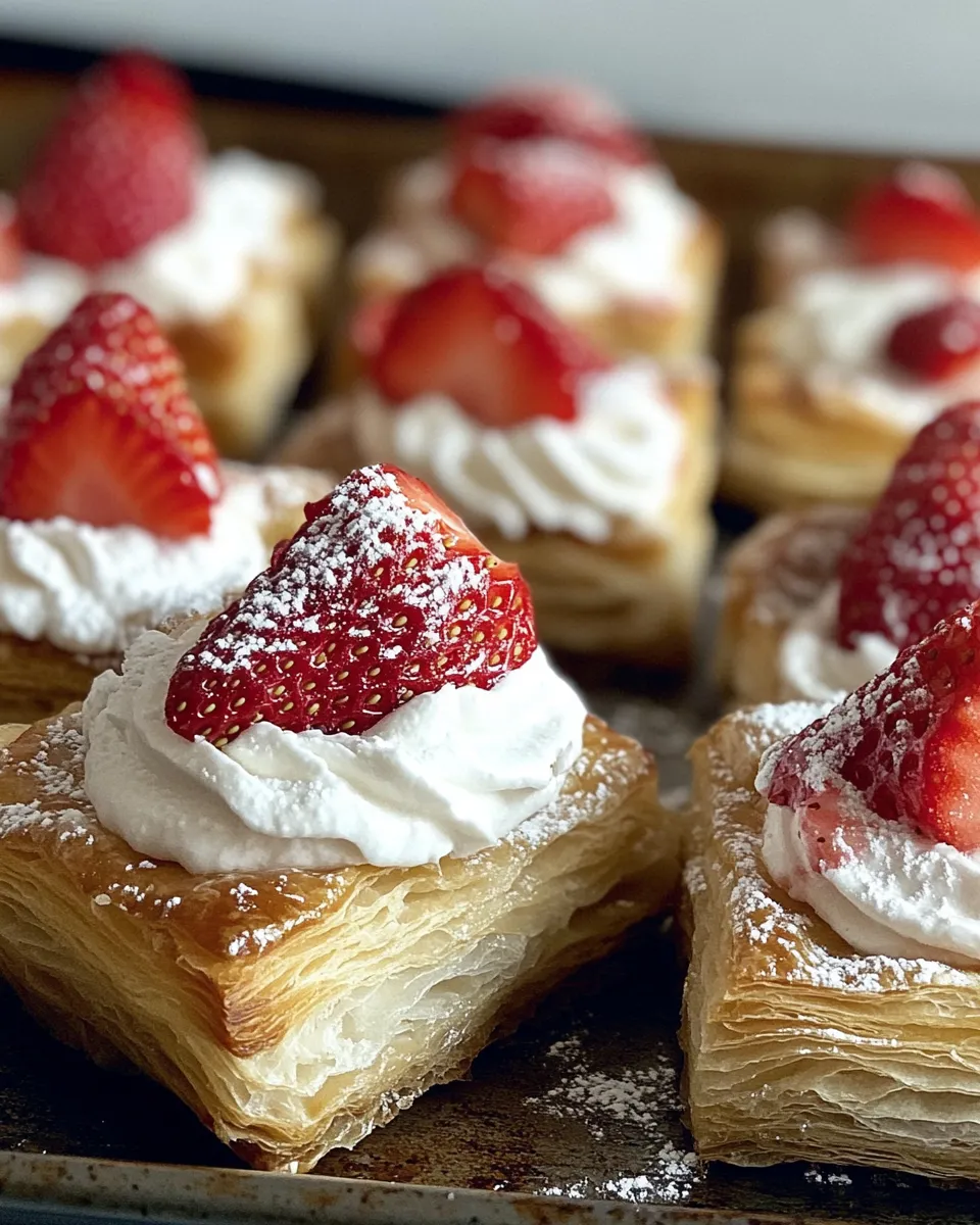 Easy Strawberry Cream Puff Pastry Squares food shot