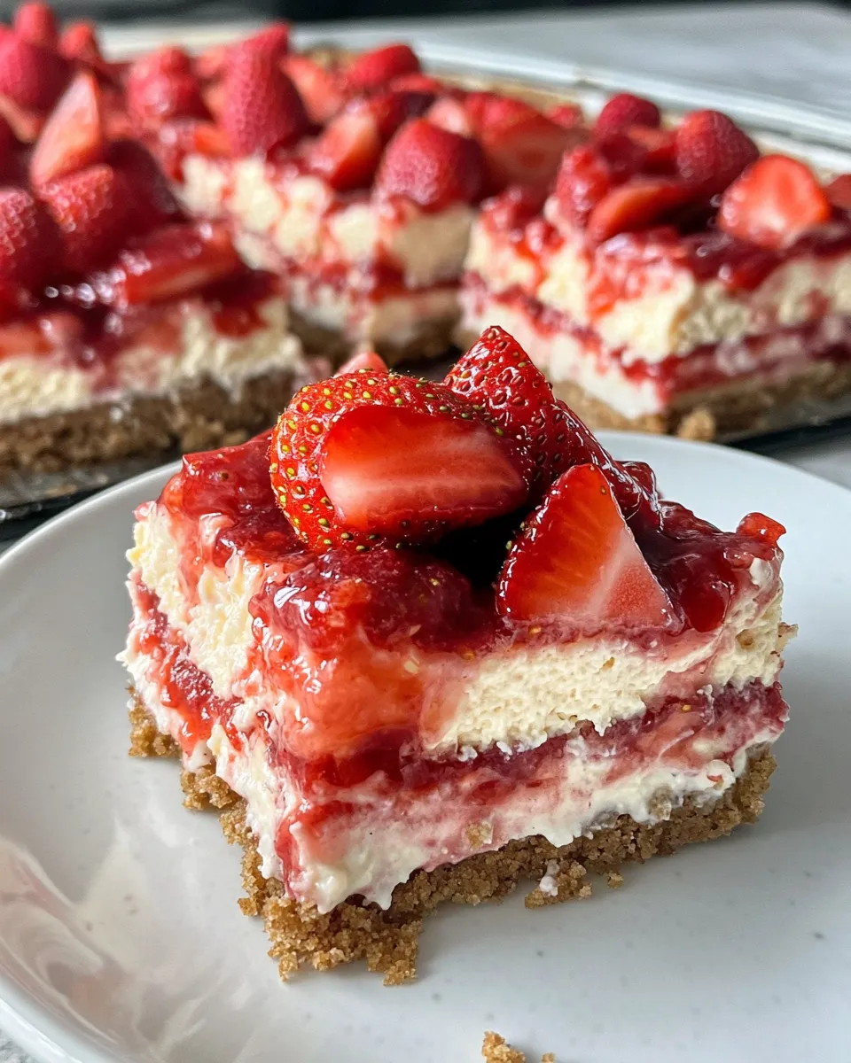 Classic Strawberry Shortcake Cheesecake Bars image