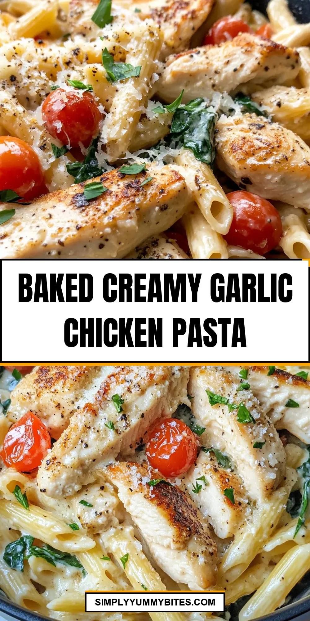 The Best Baked Creamy Garlic Chicken Pasta Ever