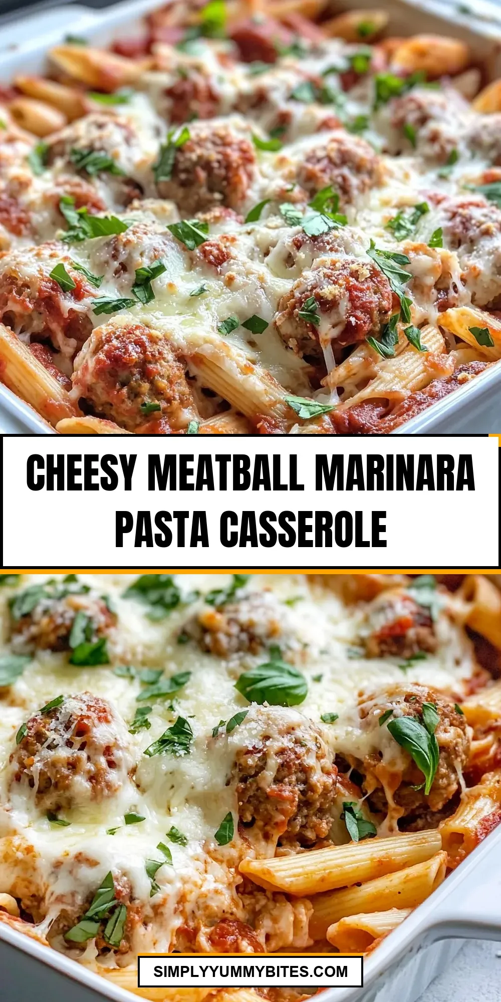 The Best Cheesy Meatball Marinara Pasta Casserole Ever