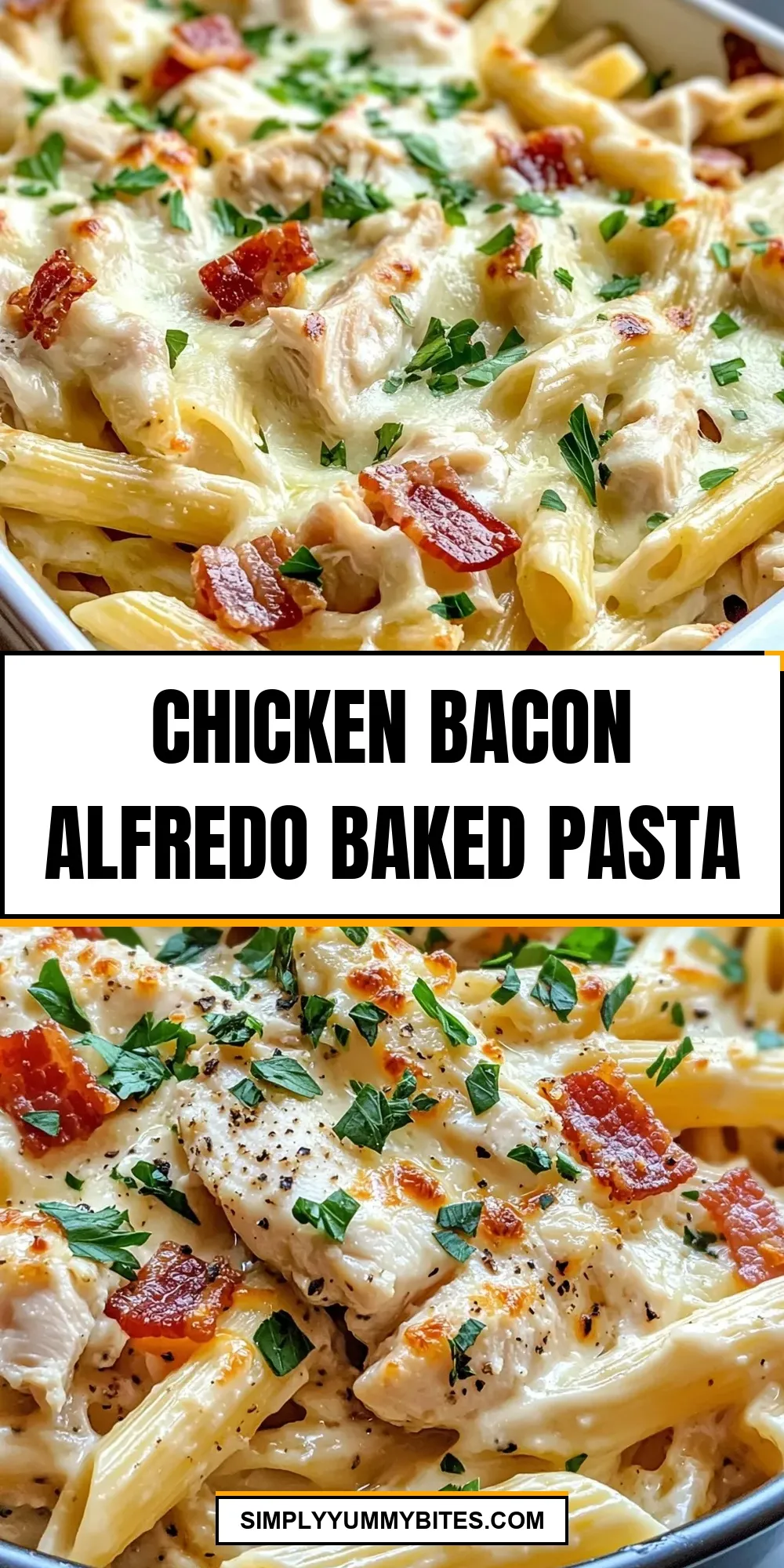 Easy Chicken Bacon Alfredo Baked Pasta Recipe