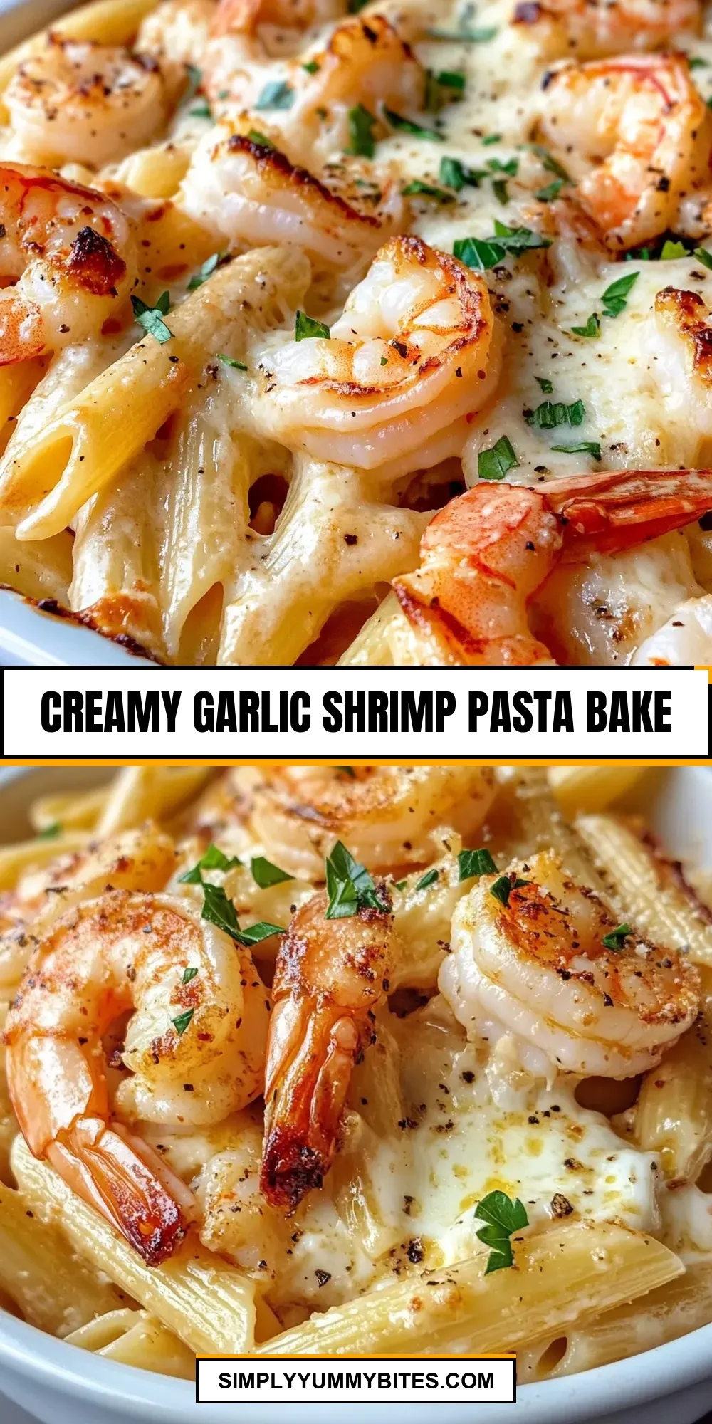Quick Creamy Garlic Shrimp Pasta Bake