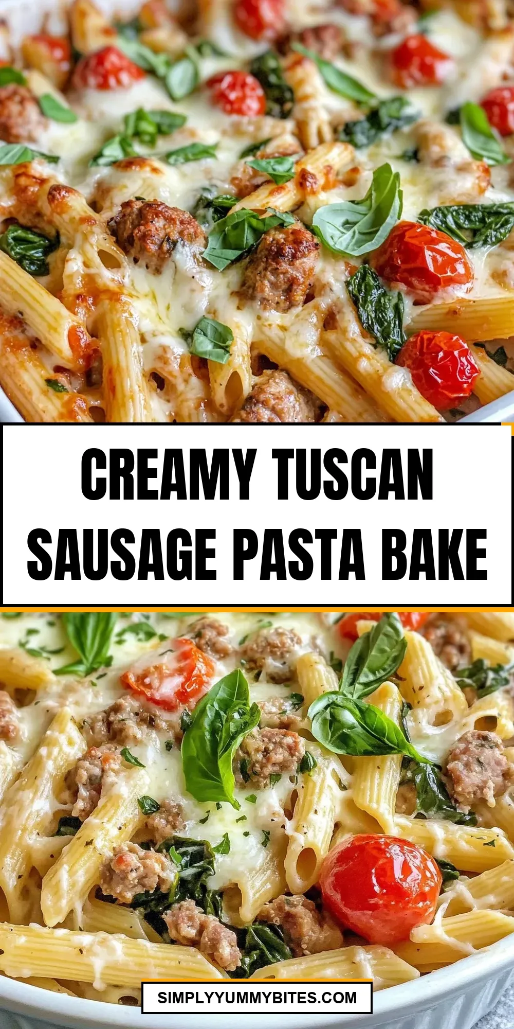 The Best Creamy Tuscan Sausage Pasta Bake Ever
