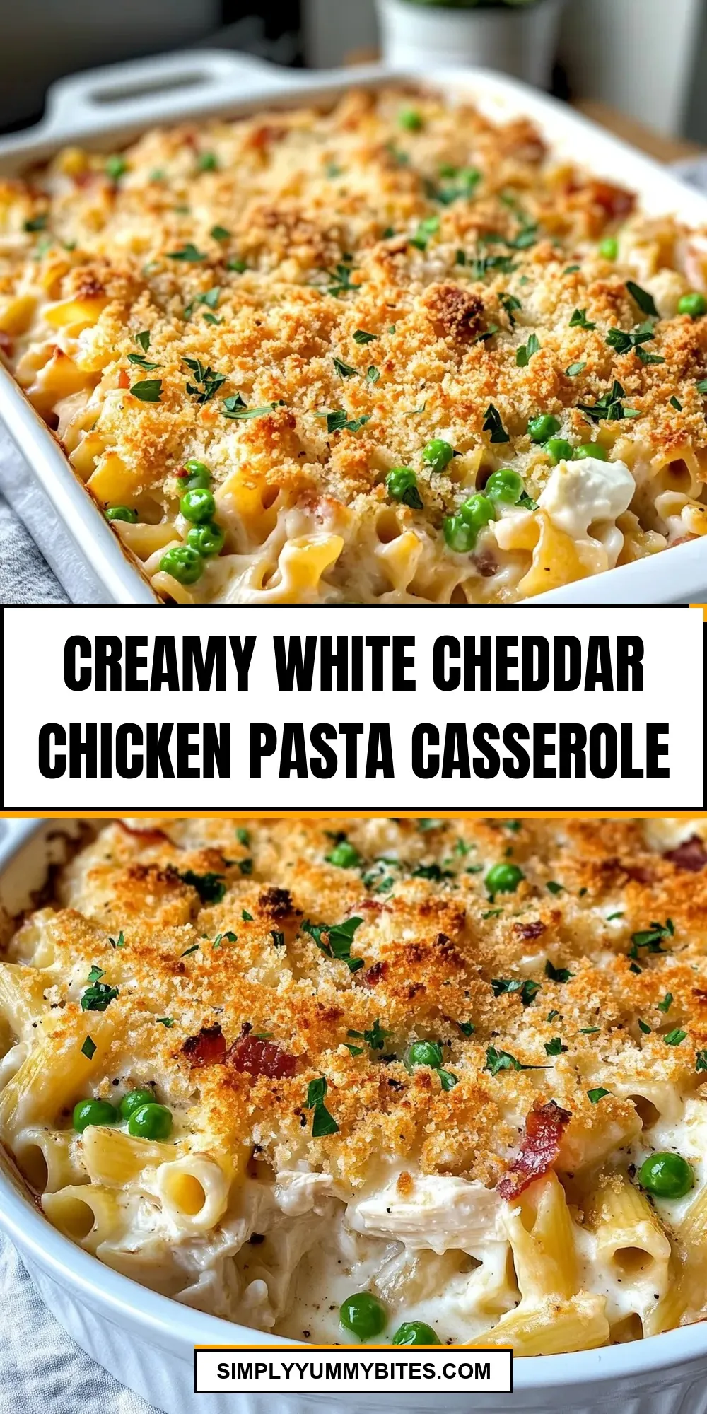 Creamy White Cheddar Chicken Pasta Casserole Recipe