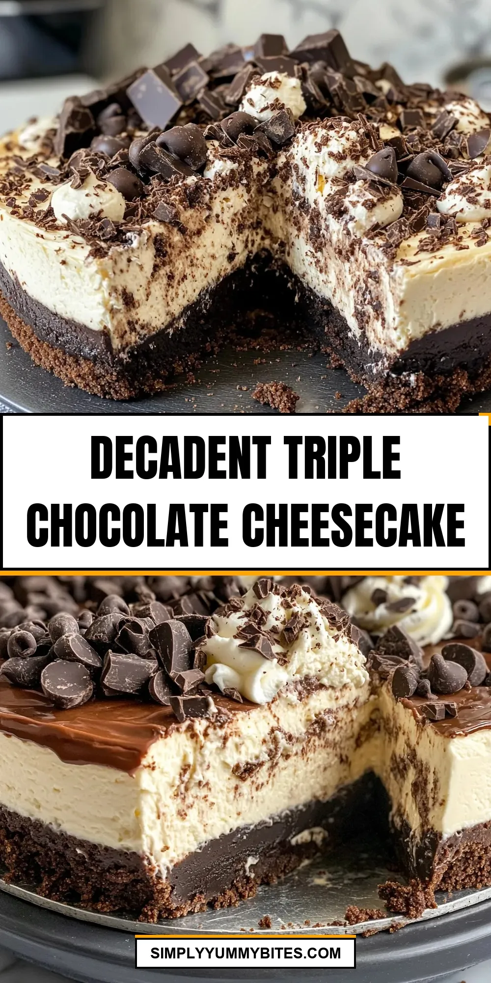 Easy Decadent Triple Chocolate Cheesecake Recipe