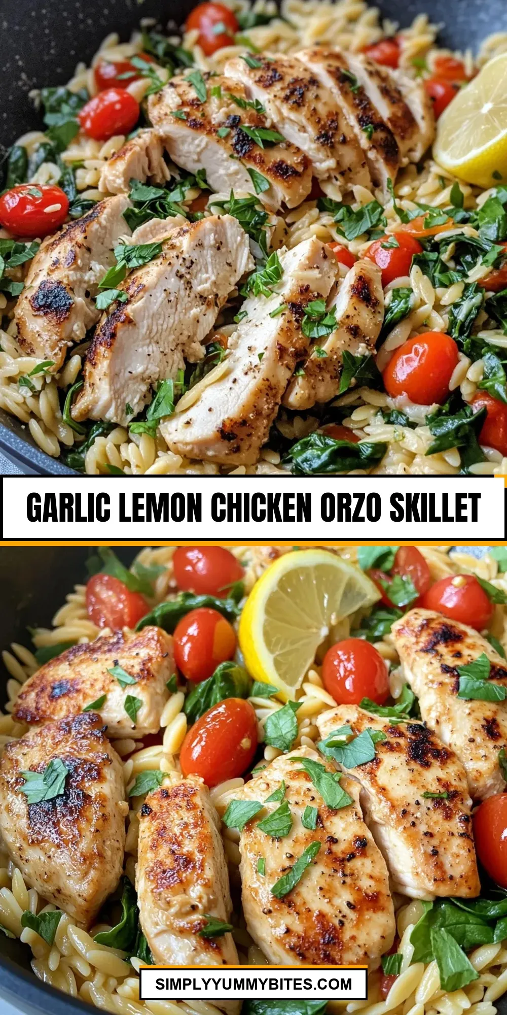 The Best Garlic Lemon Chicken Orzo Skillet Ever