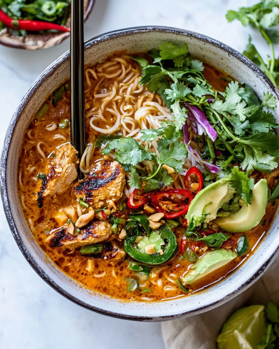 Homemade 30 Minute Thai Peanut Chicken Ramen. photo