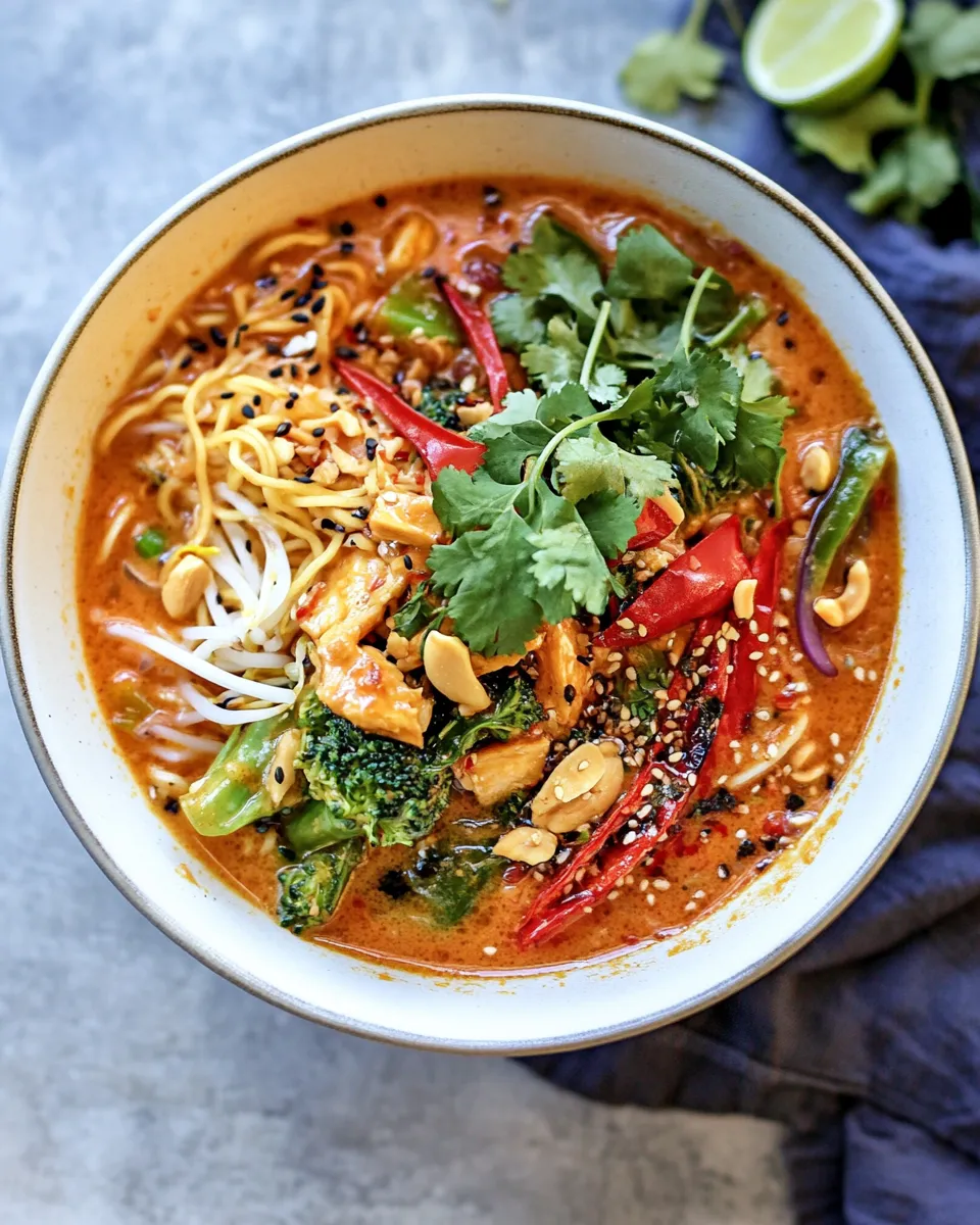 Savory 30 Minute Thai Peanut Chicken Ramen. shot