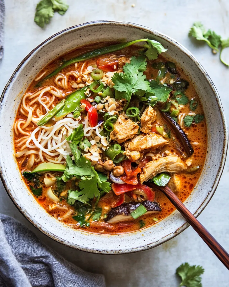 Ultimate 30 Minute Thai Peanut Chicken Ramen. food shot