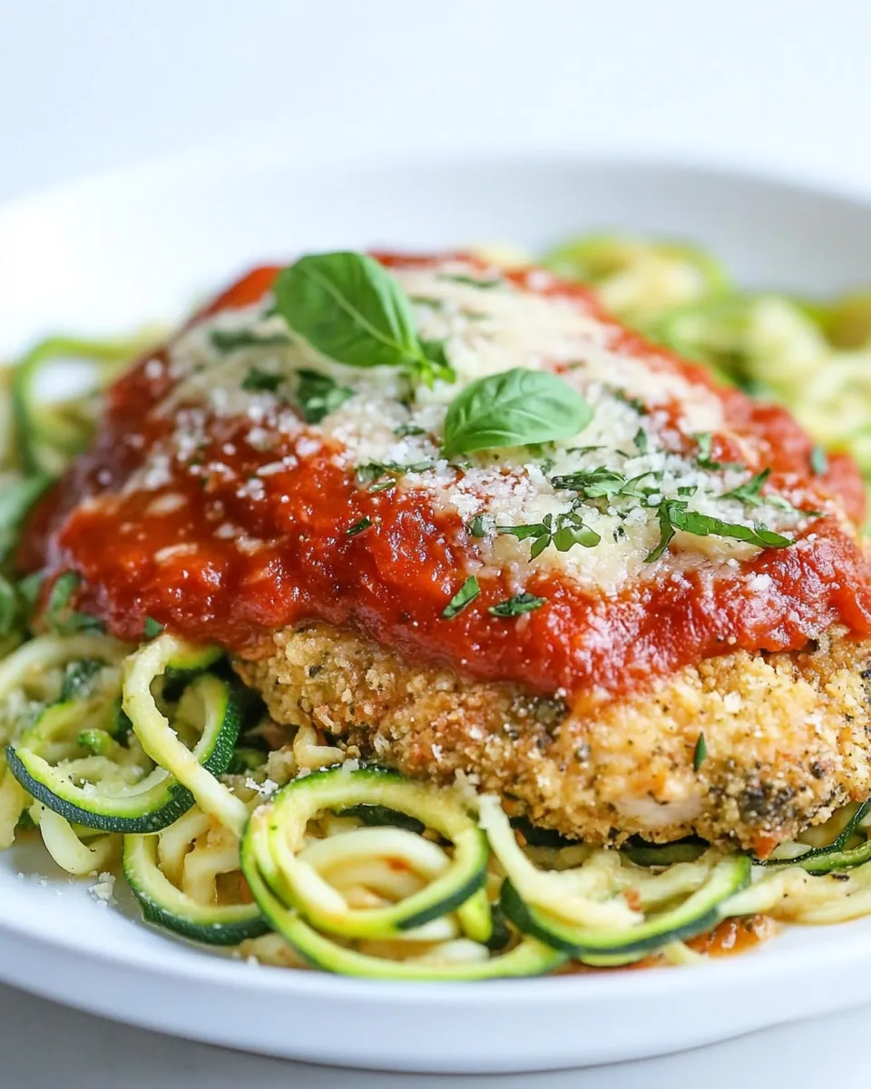 Homemade Baked Chicken Parmesan with Zucchini Noodles photo