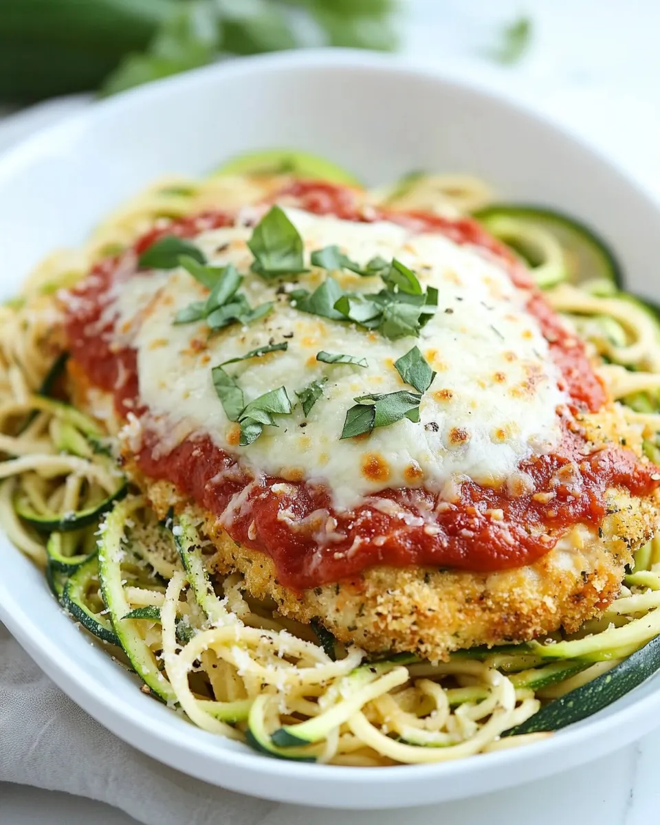 Delicious Baked Chicken Parmesan with Zucchini Noodles shot