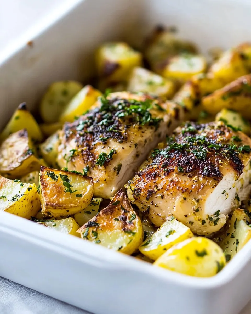 Healthy Baked Lemon Chicken and Potatoes dish photo