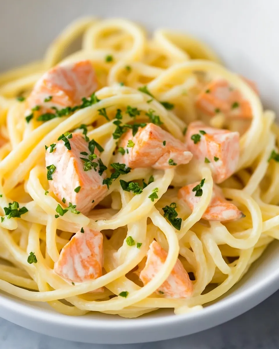 Delicious Creamy Lemon Salmon Pasta image