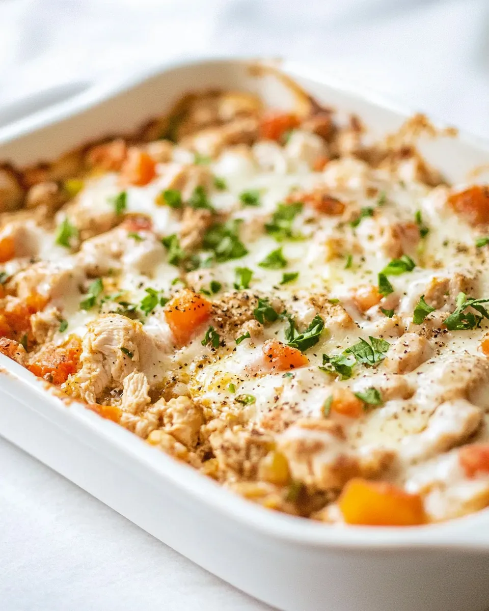 Quick Easy Chicken Bruschetta Casserole shot