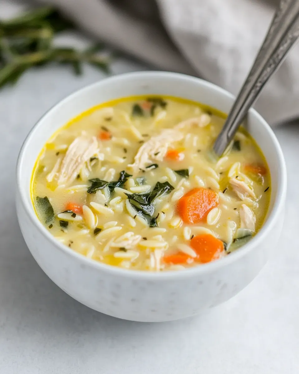 Delicious Lemon Chicken Orzo Soup shot