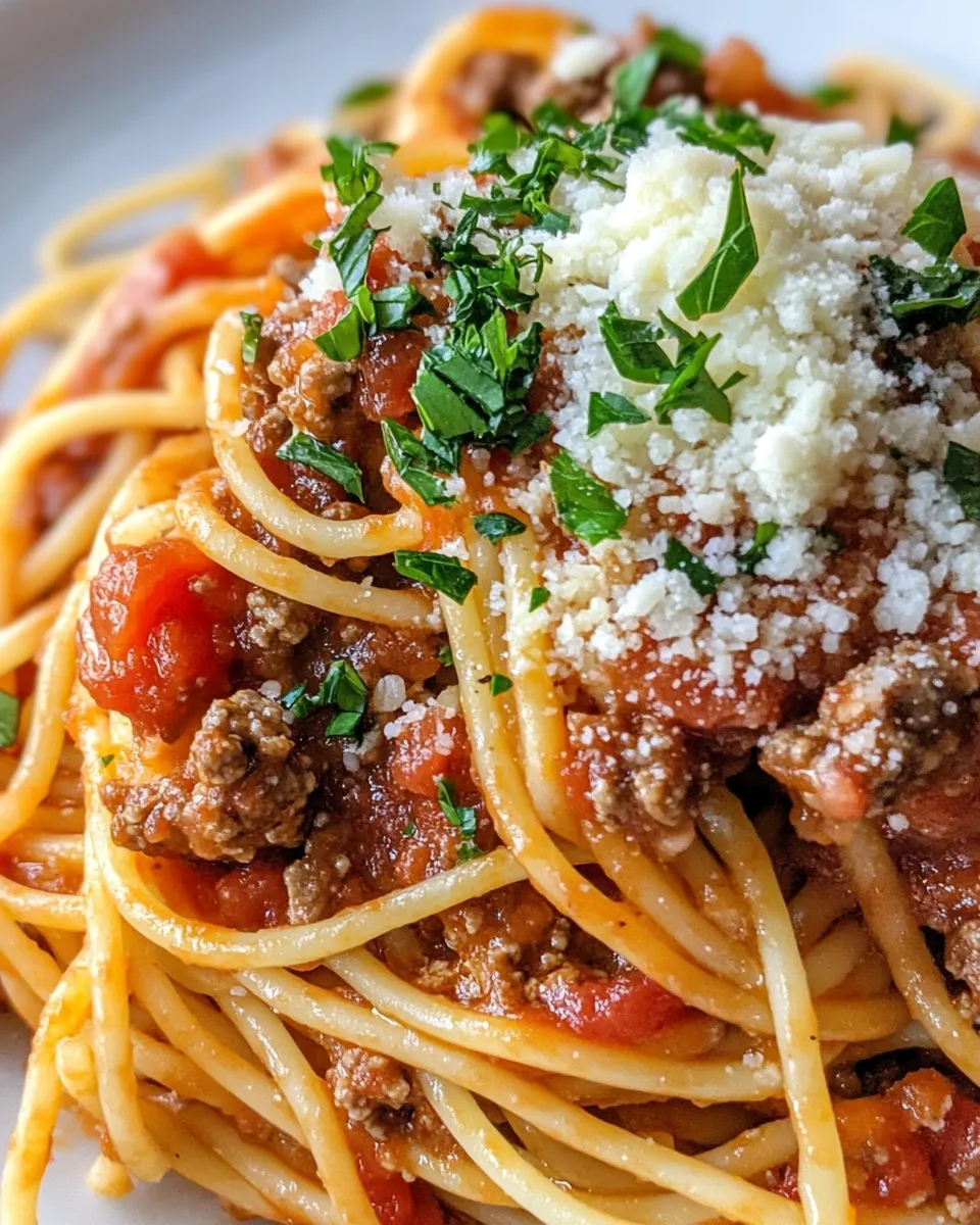 Easy Million-Dollar Spaghetti and Meat Sauce food shot
