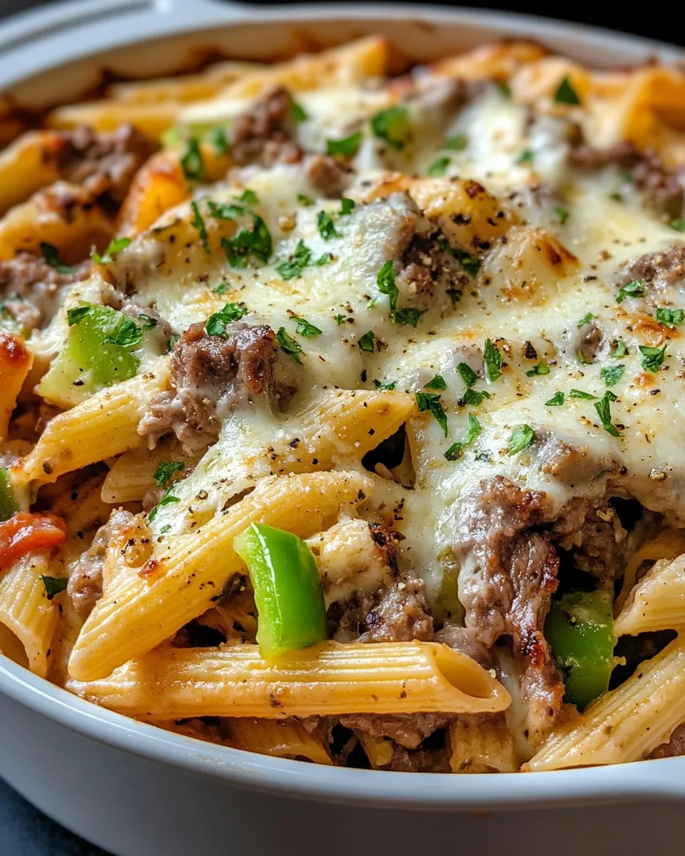 Homemade Philly Cheesesteak Pasta Casserole plate image