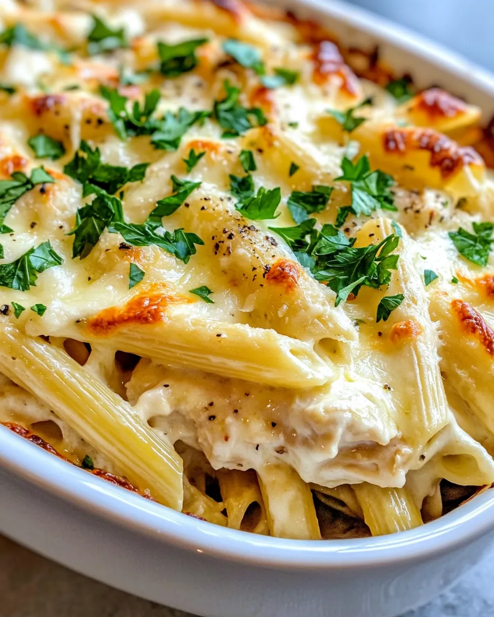 Classic Roasted Chicken Alfredo Pasta Bake dish photo
