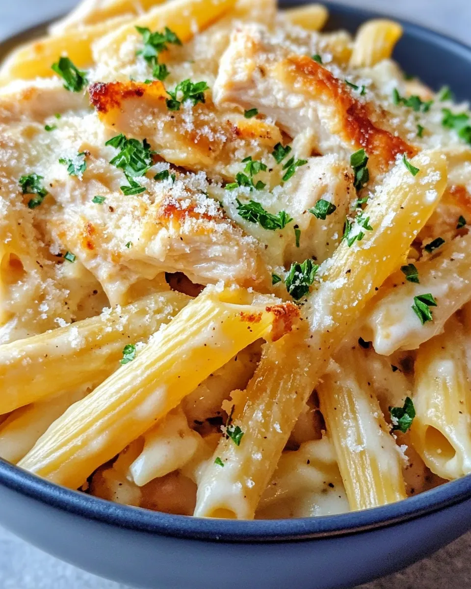 Easy Roasted Chicken Alfredo Pasta Bake food shot