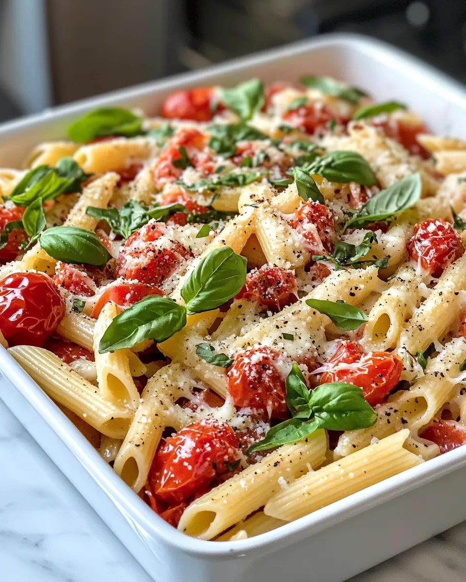 Easy Roasted Tomato Basil Penne Bake food shot