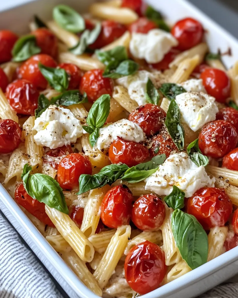 Easy Roasted Tomato Burrata Pasta Bake food shot
