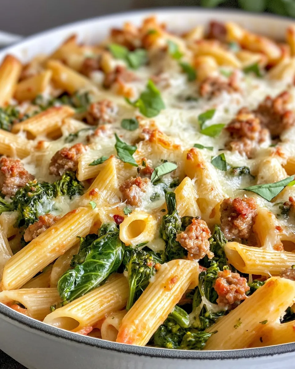 Easy Sausage Broccoli Rabe Pasta Bake food shot
