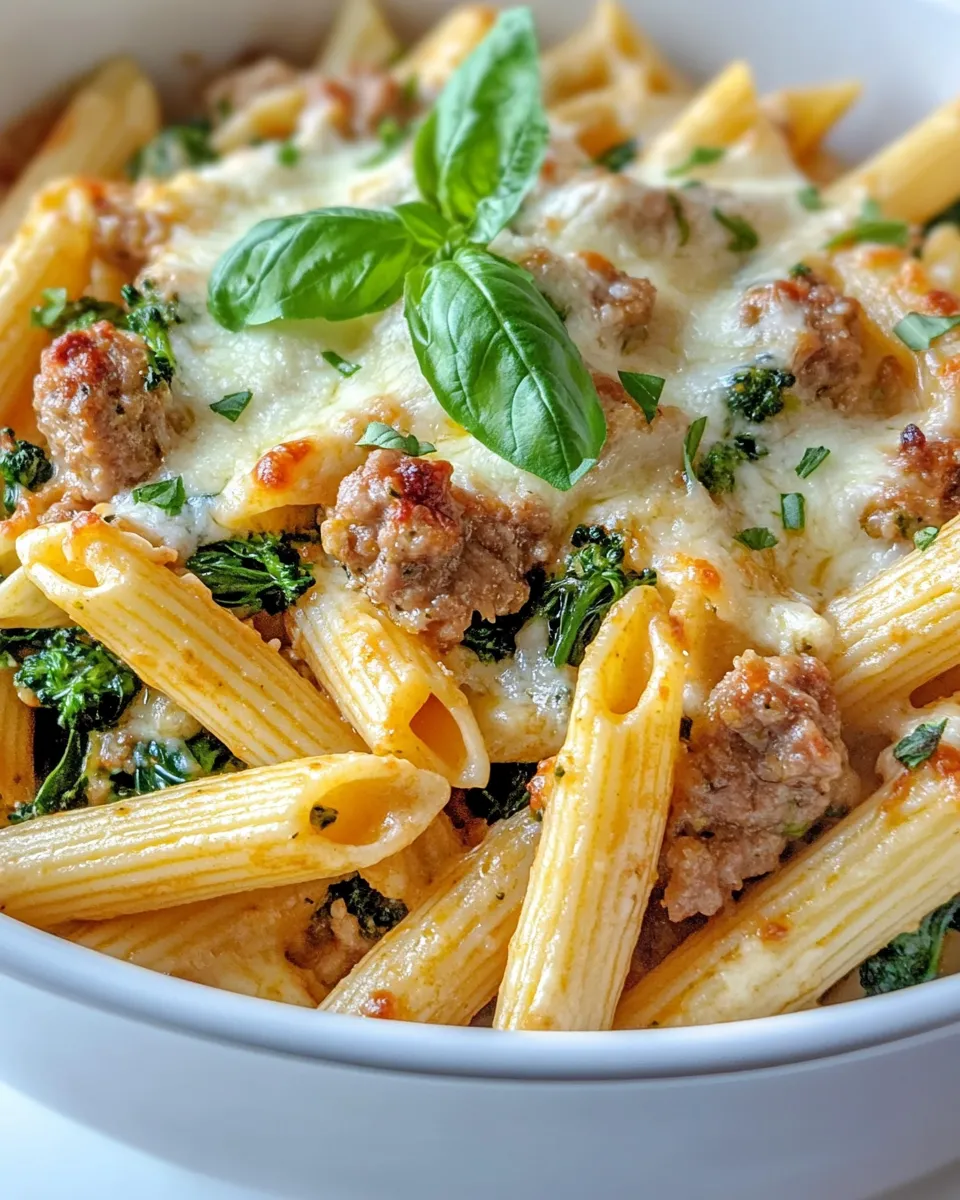 Delicious Sausage Broccoli Rabe Pasta Bake plate image