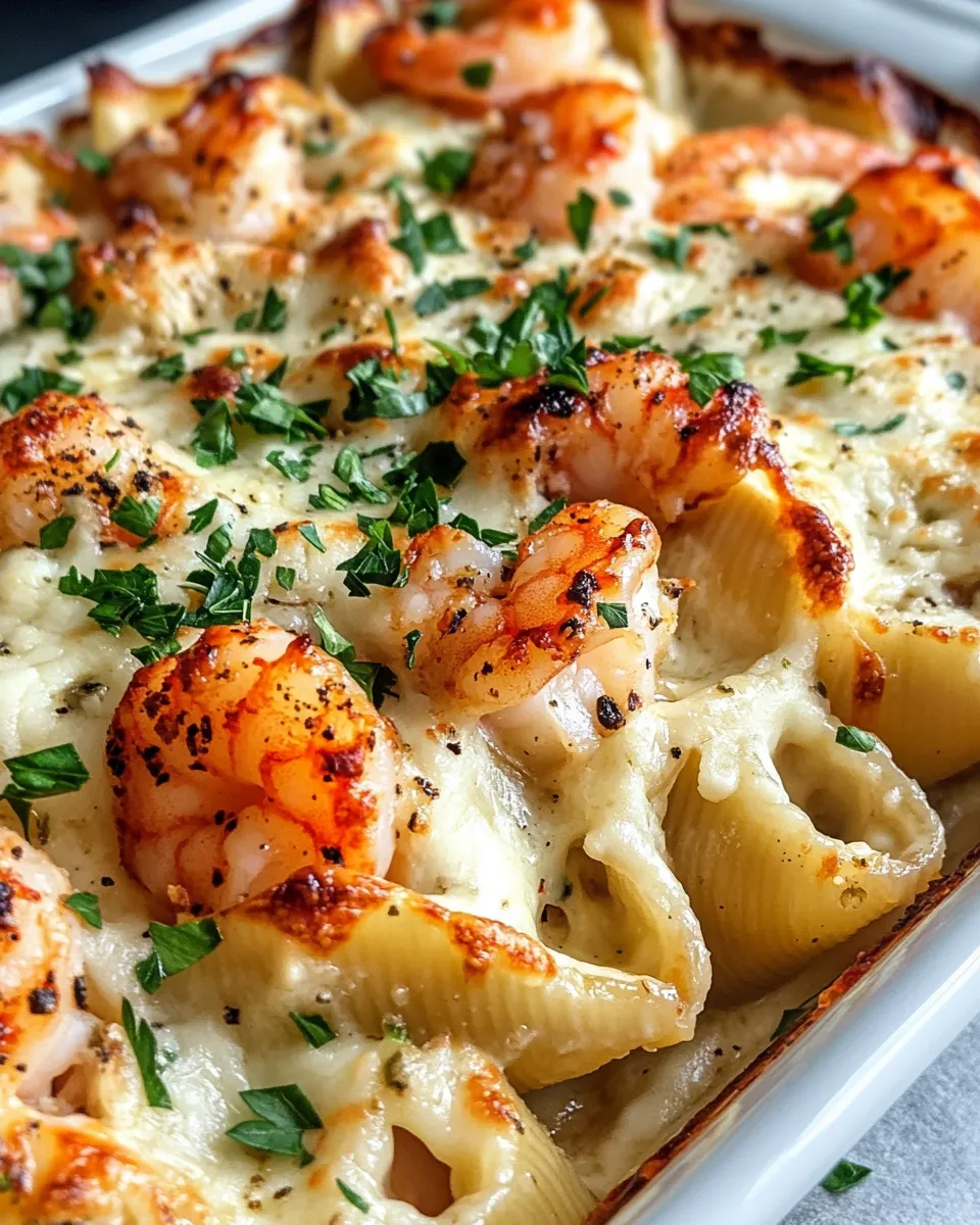 Easy Shrimp Alfredo Stuffed Shells Bake recipe photo