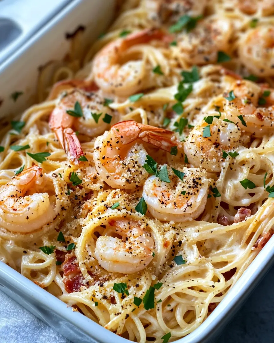 Homemade Shrimp Carbonara Pasta Casserole photo