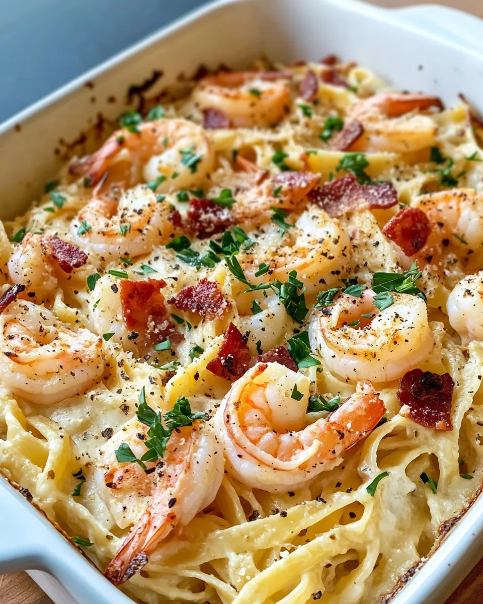 Easy Shrimp Carbonara Pasta Casserole recipe photo