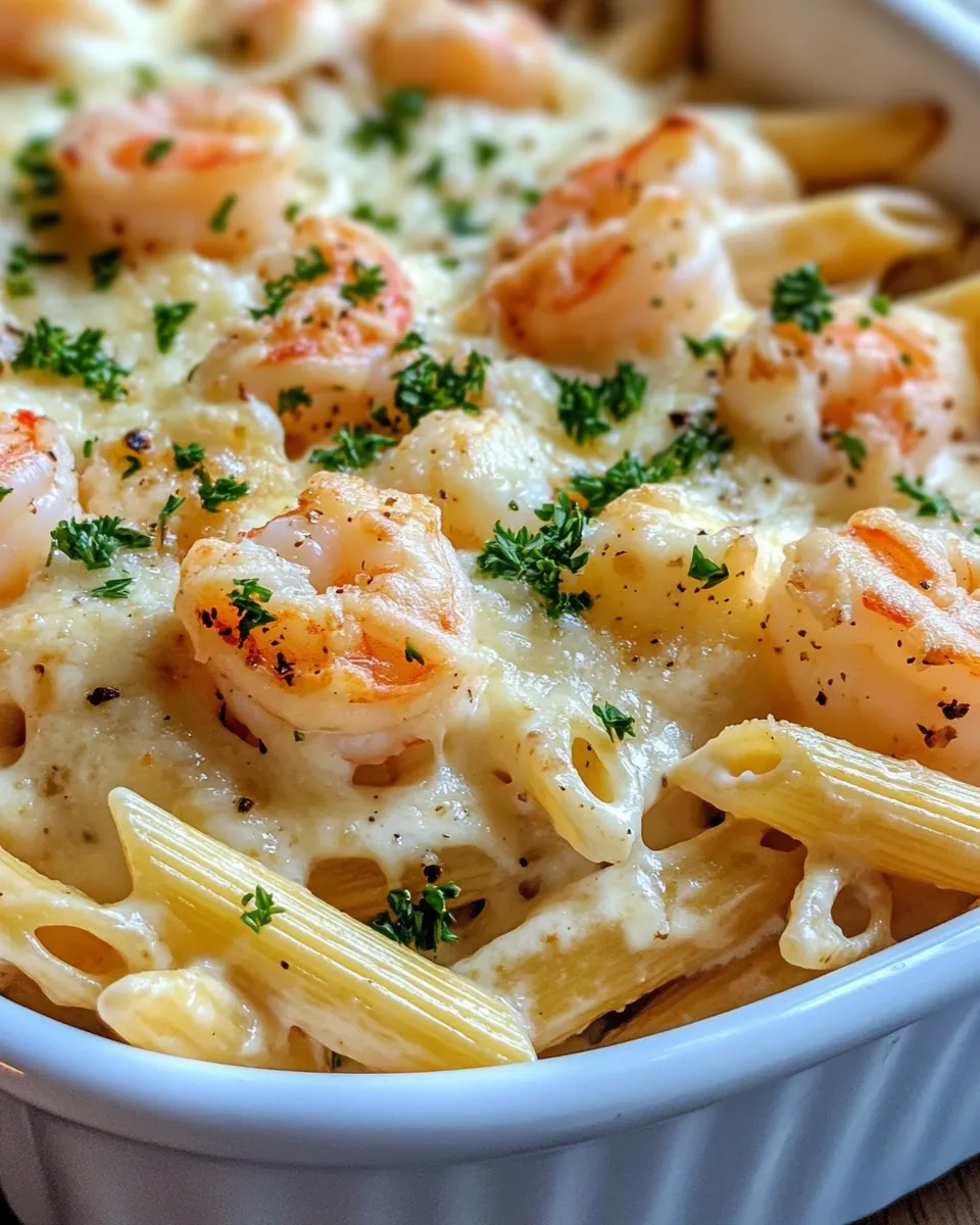 Classic Shrimp Scampi Alfredo Pasta Bake dish photo