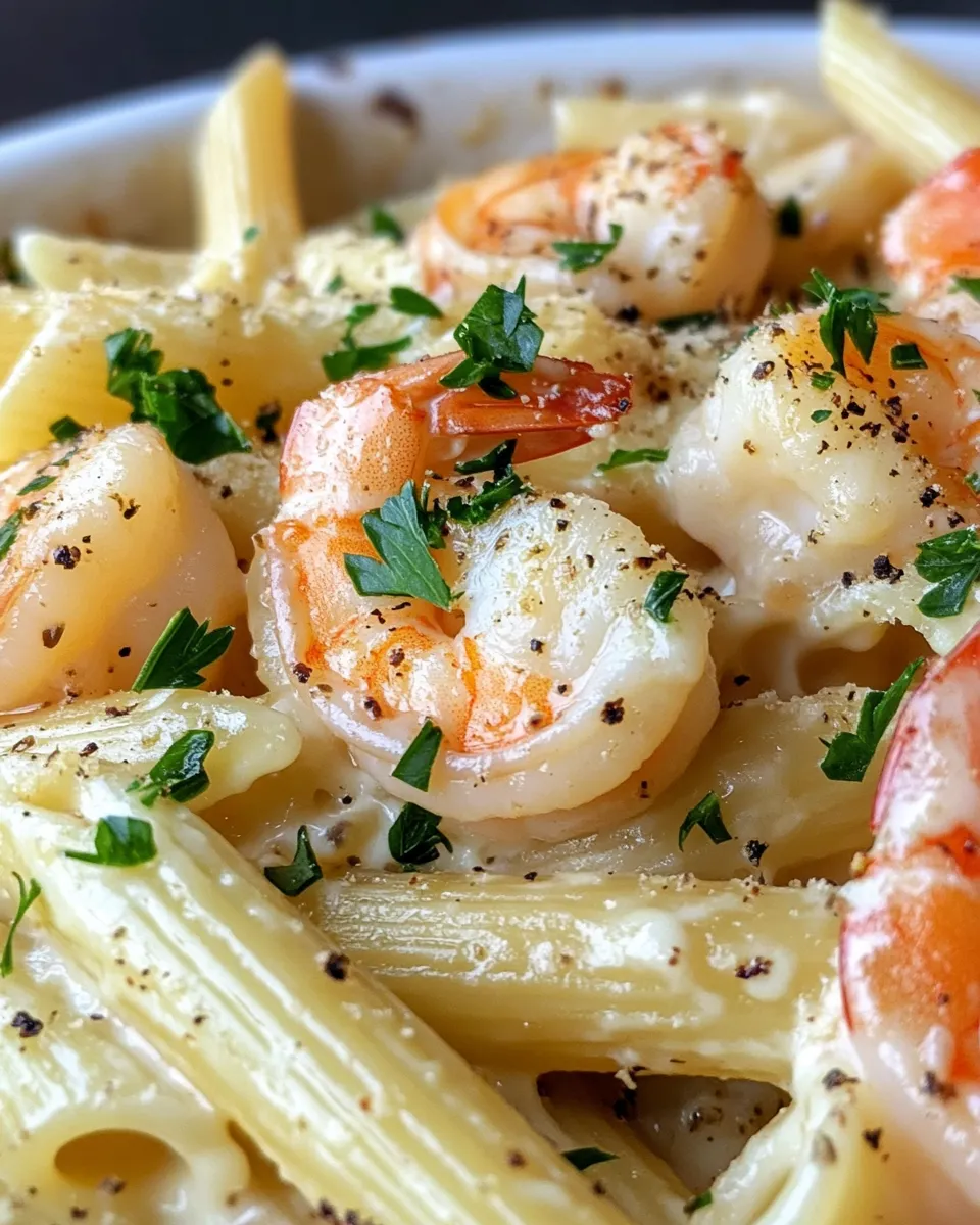 Delicious Shrimp Scampi Alfredo Pasta Bake plate image