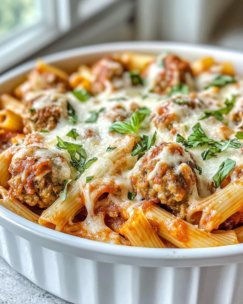 Classic Skillet Baked Meatball Parmesan Pasta image