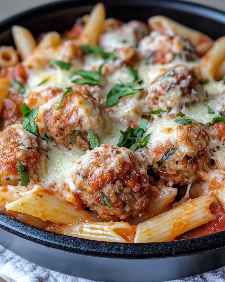 Easy Skillet Baked Meatball Parmesan Pasta recipe image