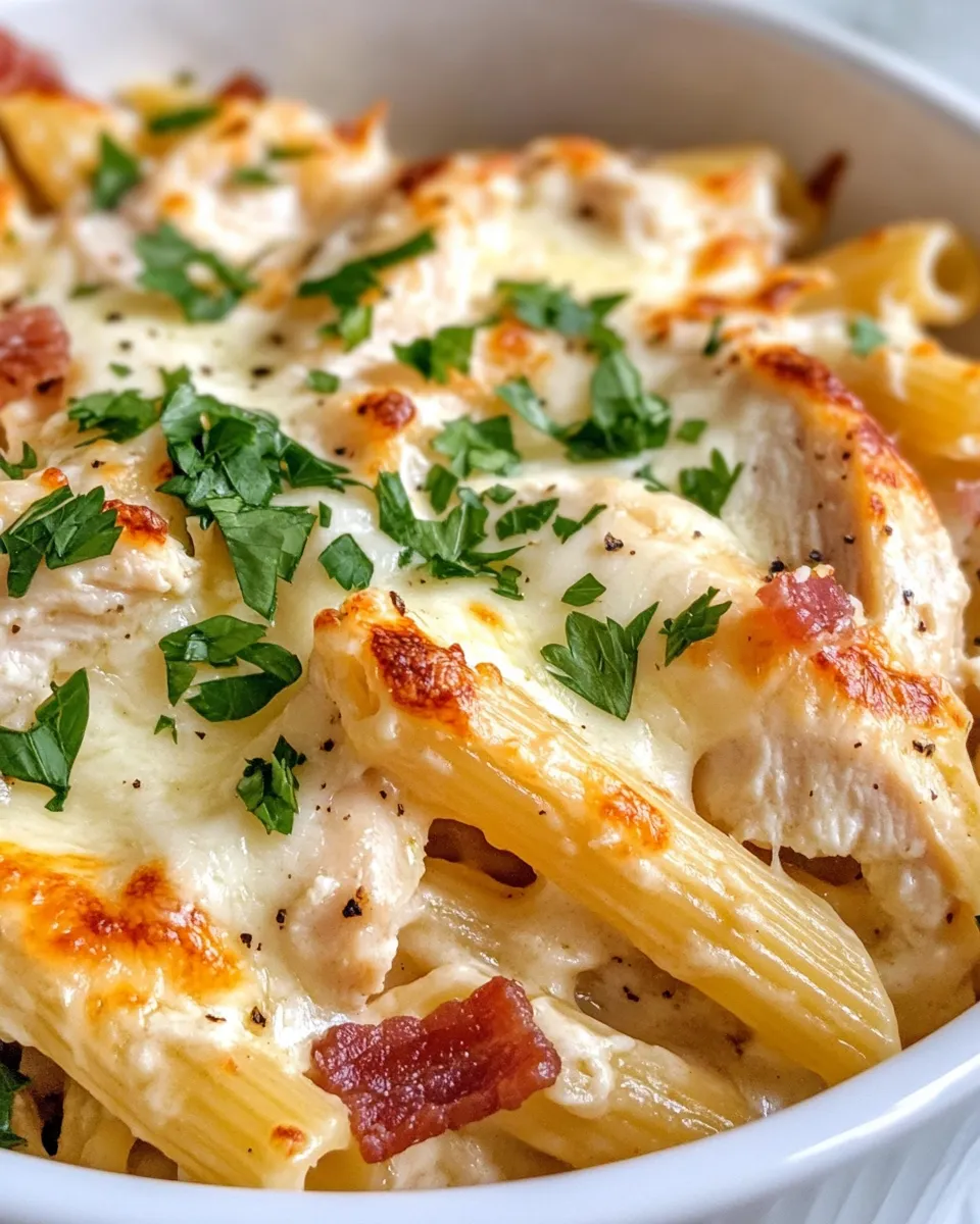Homemade Smothered Chicken Alfredo Pasta Bake recipe photo