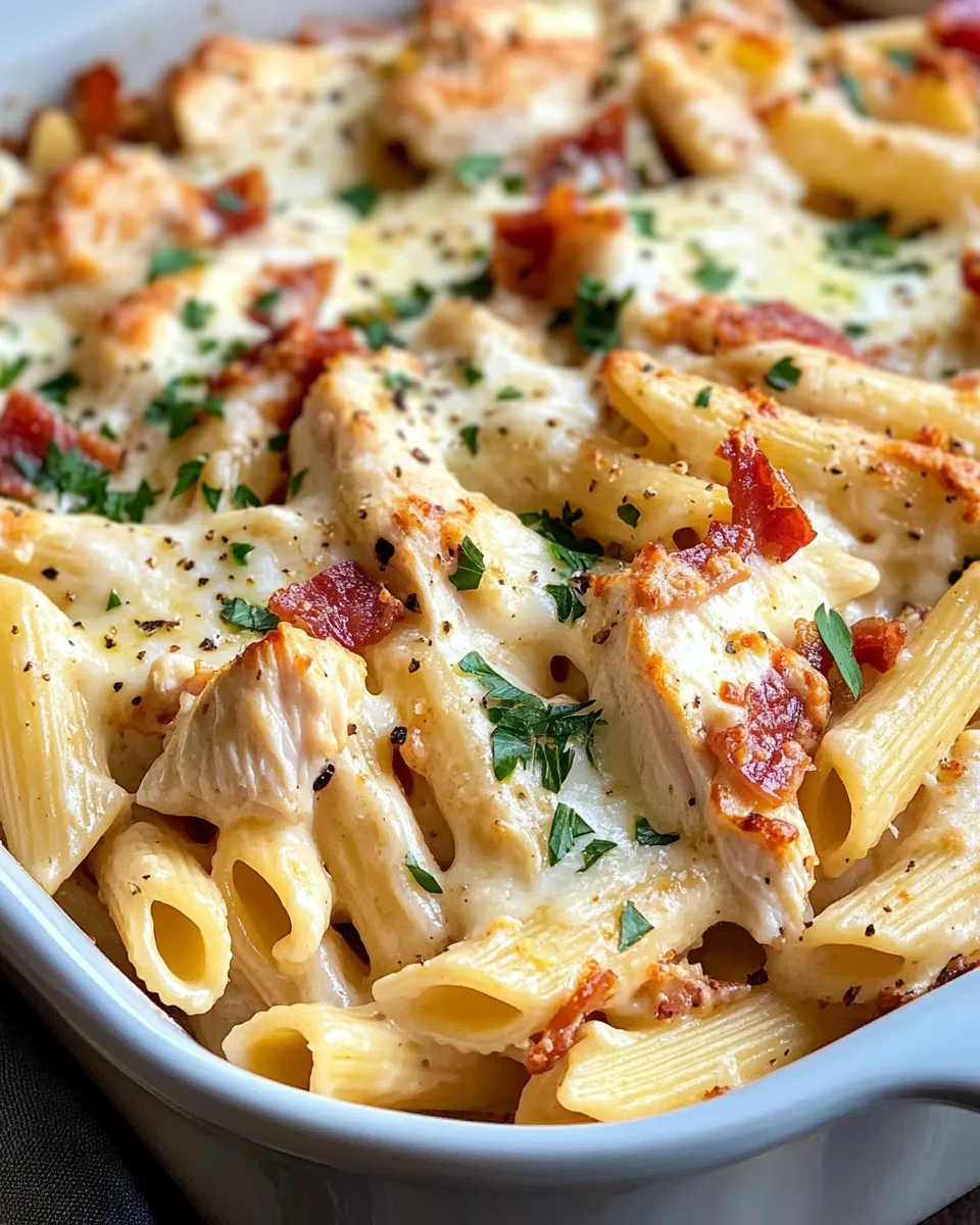 Classic Smothered Chicken Alfredo Pasta Bake dish photo