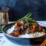 Fresh Spicy Sesame Chicken and Ginger Rice. photo