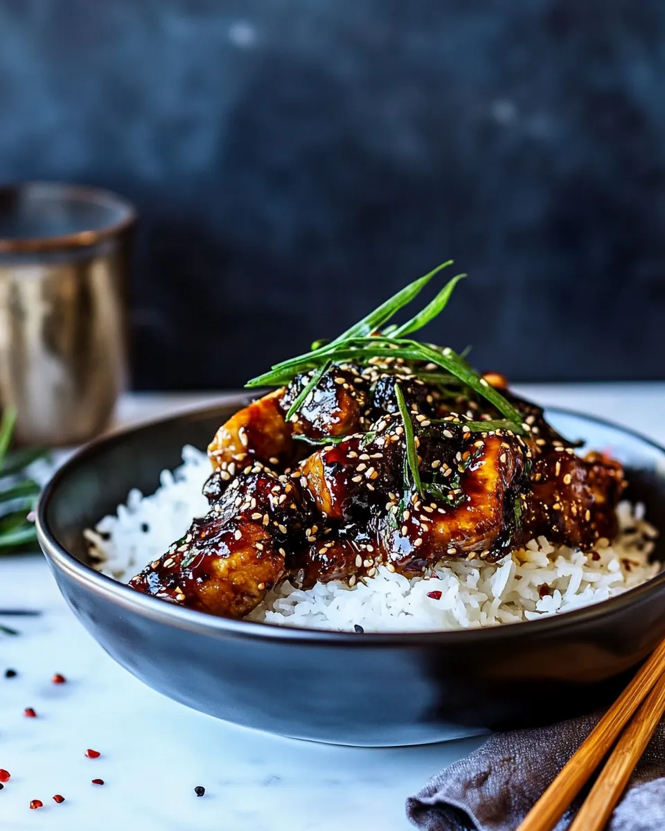 Fresh Spicy Sesame Chicken and Ginger Rice. photo