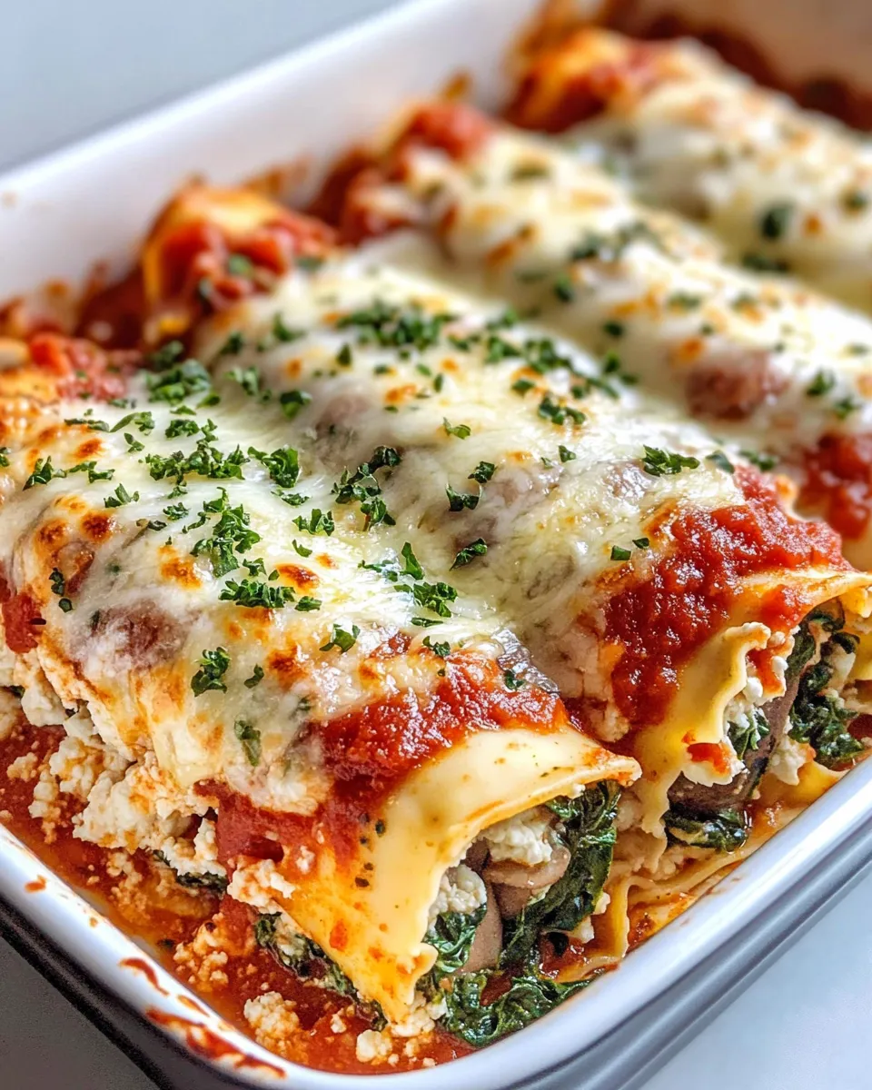 Easy Spinach Mushroom Lasagna Roll Bake dish photo