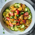 Easy Strawberry-Rhubarb Chicken Stir-Fry With Orange Sauce And Zucchini Noodles photo