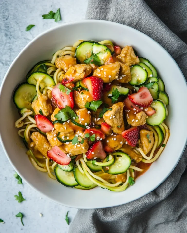 Easy Strawberry-Rhubarb Chicken Stir-Fry With Orange Sauce And Zucchini Noodles photo