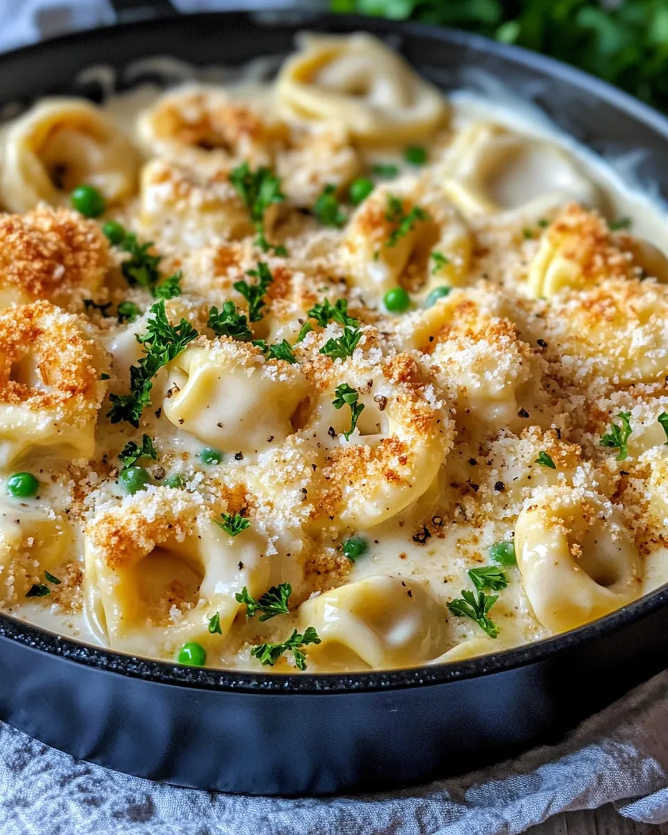 Easy Three-Cheese Baked Tortellini Alfredo recipe image