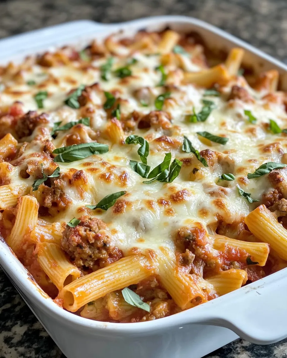 Easy Turkey Sausage Baked Ziti food shot