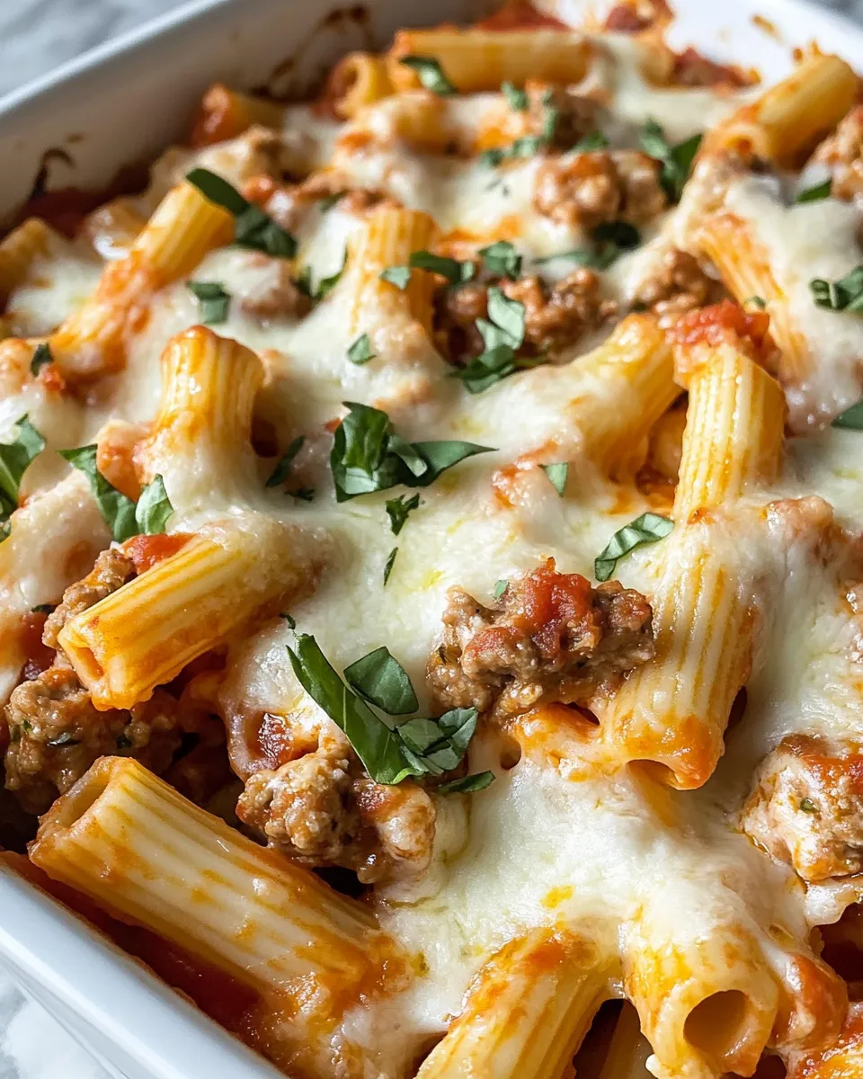 Delicious Turkey Sausage Baked Ziti plate image