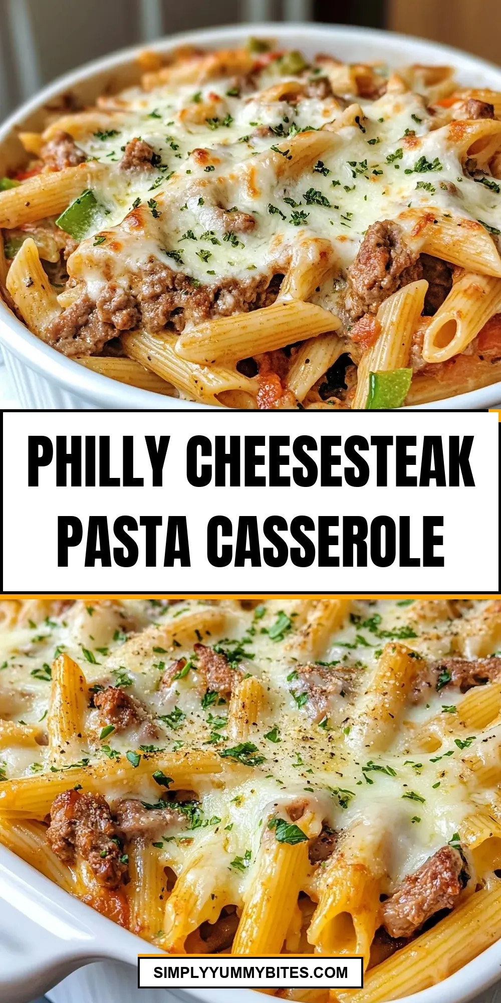 Healthy Philly Cheesesteak Pasta Casserole