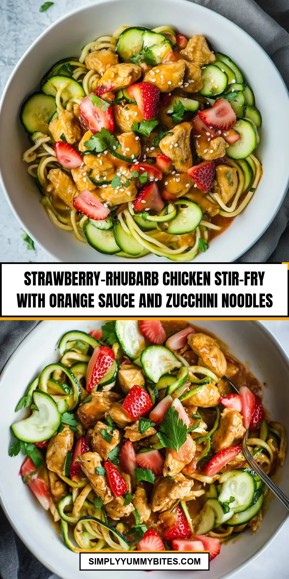 Perfect Strawberry-Rhubarb Chicken Stir-Fry With Orange Sauce And Zucchini Noodles